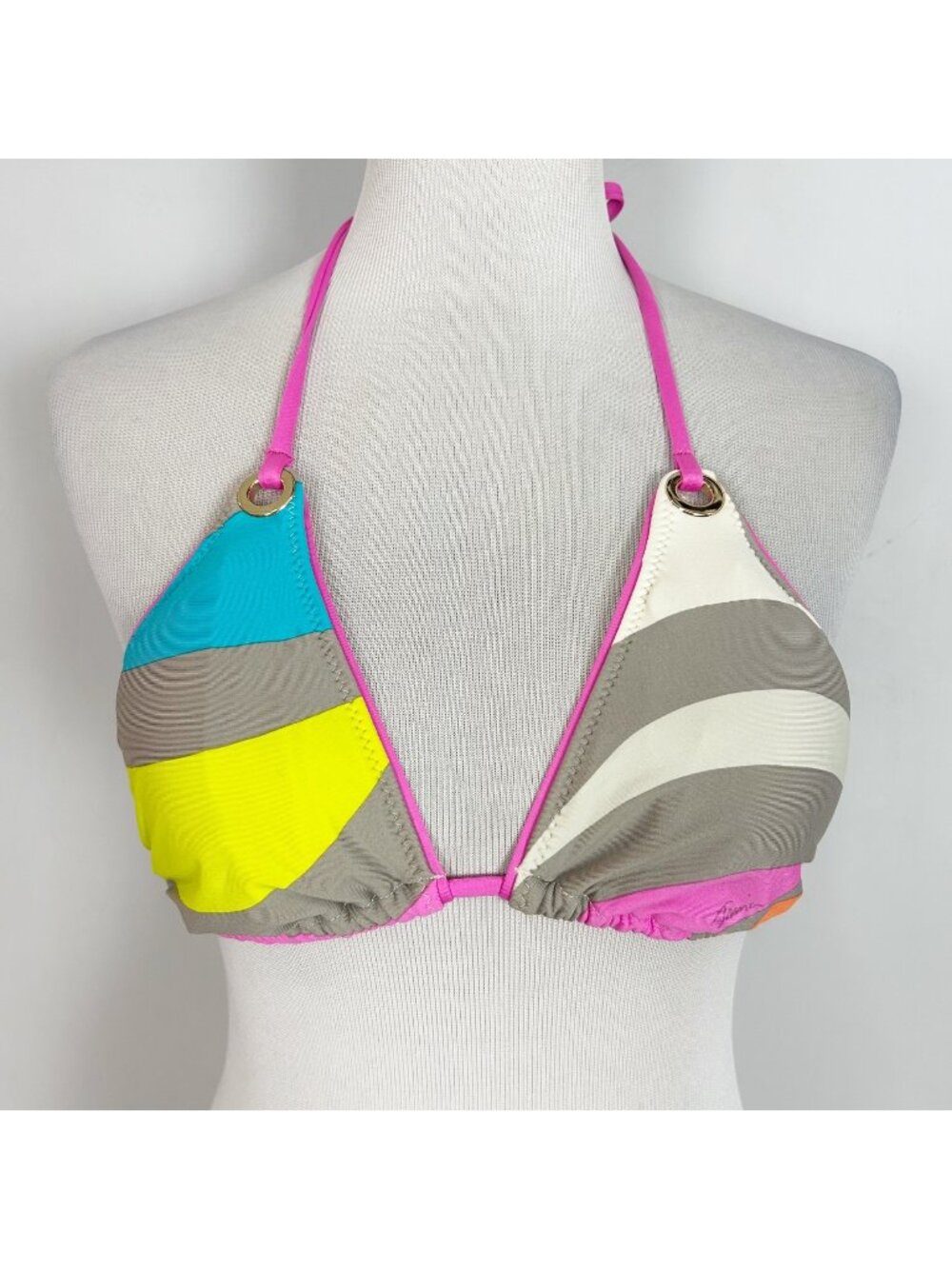 Trina‎ Turk Colorful Striped Triangle Bikini Swim Suit Top Size 8 Women's